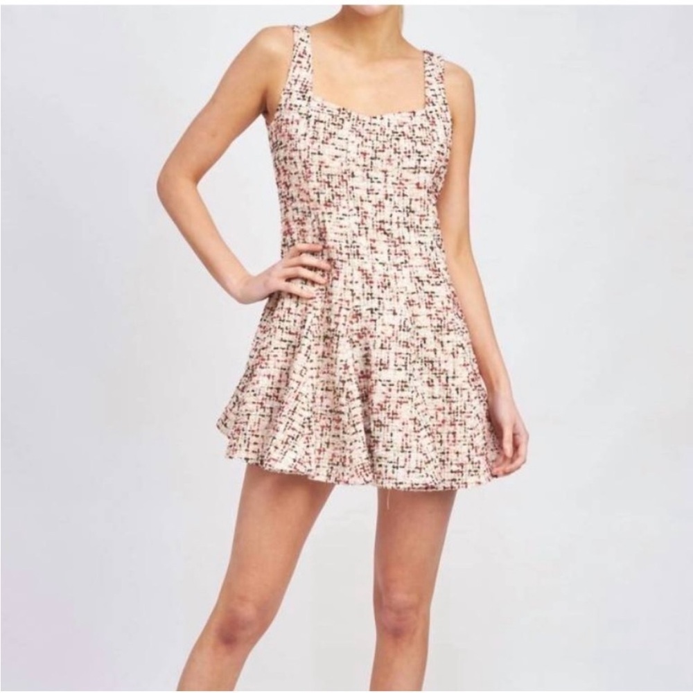 En Saison Everleigh Tweed Boucle Metallic Pleated Sleeveless mini dress L NWT - Picture 4 of 16